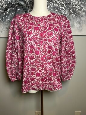 J.Crew liberty fabric floral blouse pink white puff sleeve XS cottagecore